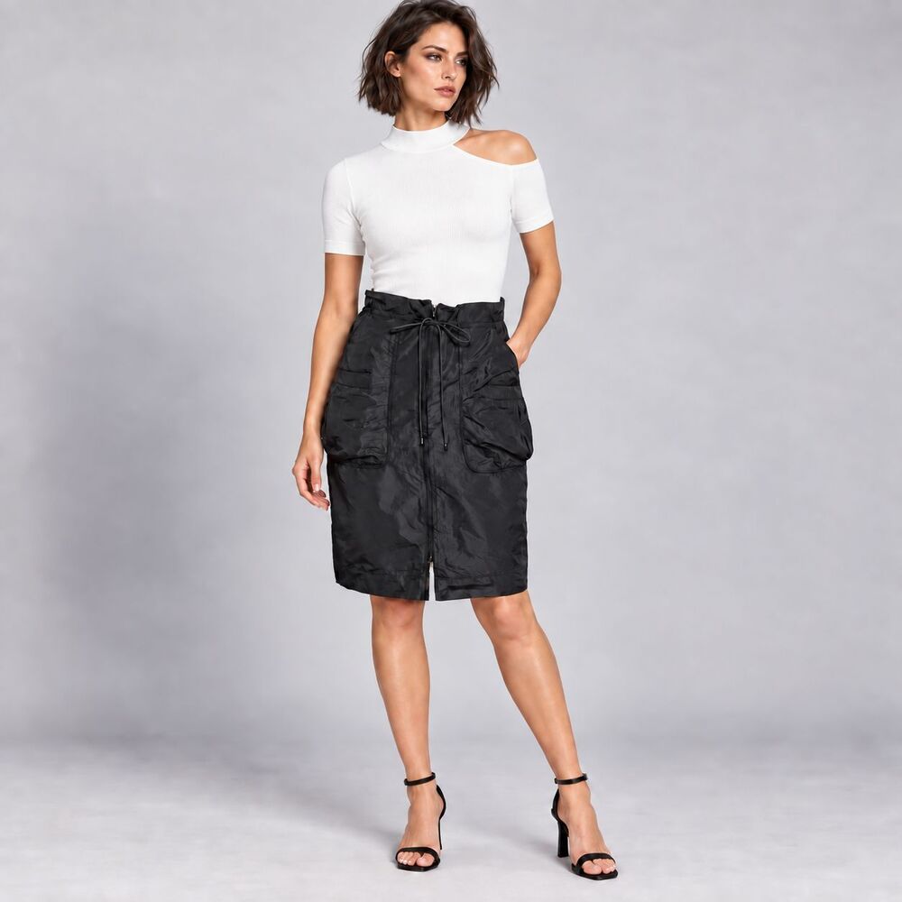 Song + Kelly21 Black Taffeta Cargo Skirt Drawstring Singapore Designer Y2K